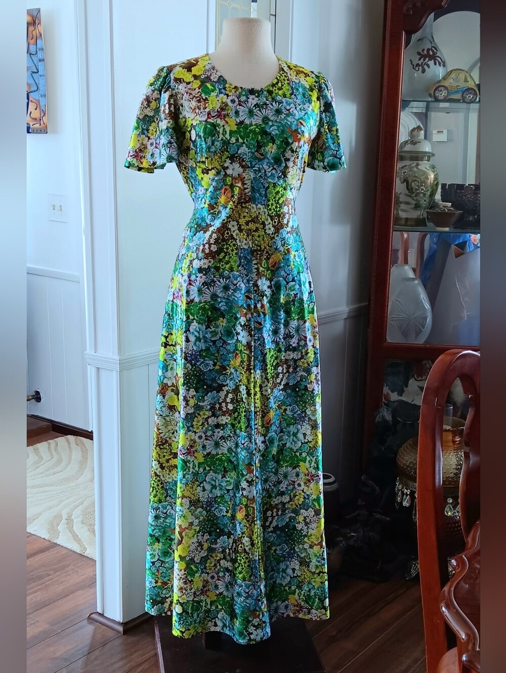 Vintage Floral Green Multi Maxi Dress - Elegant Women’s Summer Dress